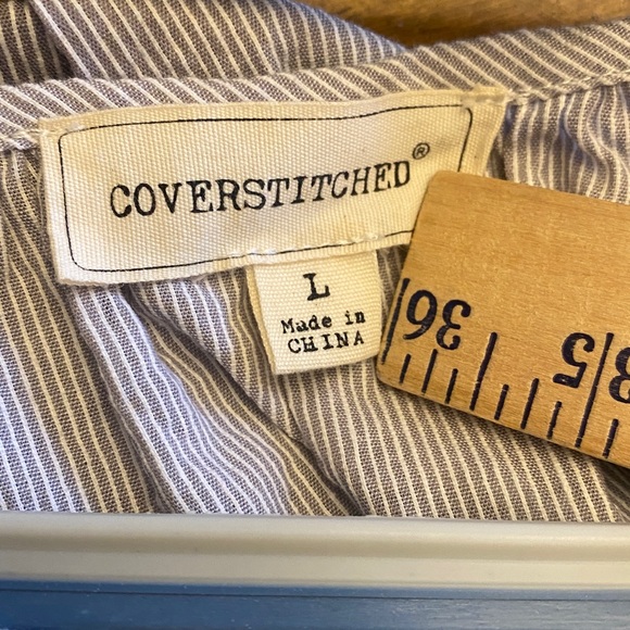 Coverstitched Embroidered Women's Top - Gray with Teal Accents - Picture 4 of 11